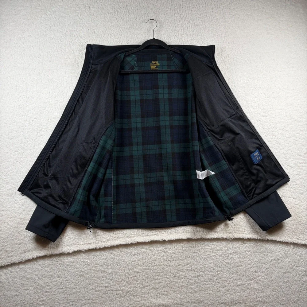 Polo Ralph Lauren Performance Men XXL Black Softshell Fleece Jacket Plaid Lining